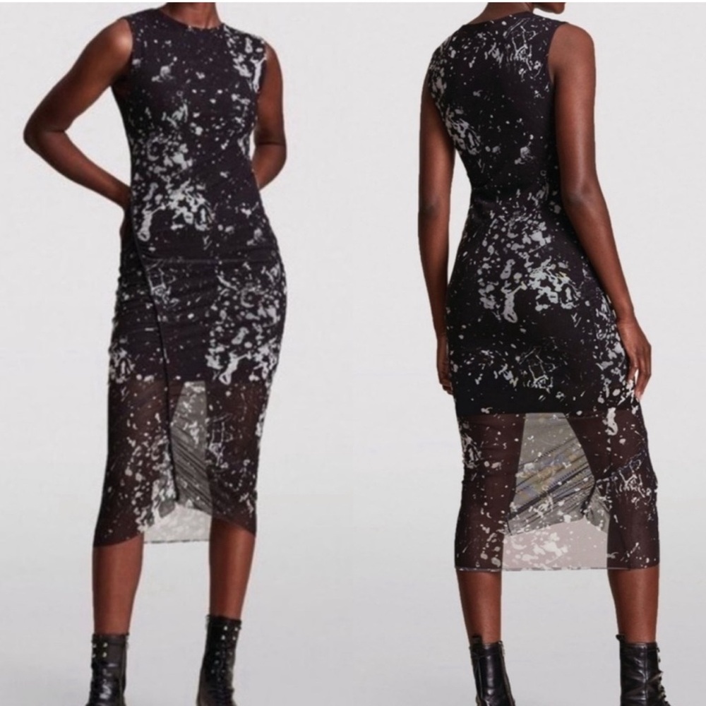 All Saints Nora Portland High Neck Sleeveless Asymmetric Fitted Midi Dress